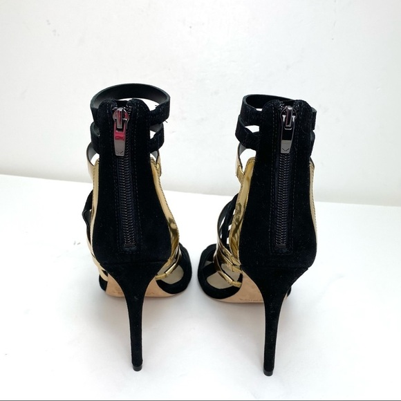 Via Spiga Suede Strap High Heel Sandal in Gold & Black - Picture 9 of 11
